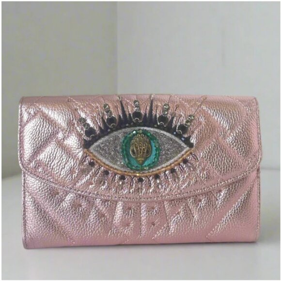 Kurt Geiger Kensington Clutch Eye Quilted Crossbody Pink Leather Chain Wallet - Picture 1 of 13